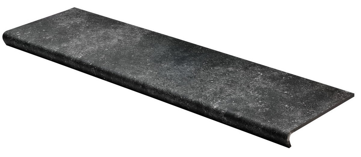 Монолитные ступени для лестниц из керамогранита с капиносом 1200х325мм. Belgium Stone Black